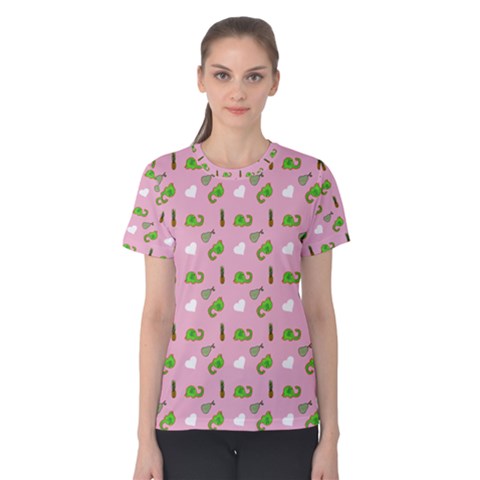 Green Elephant Pattern Pink Women s Cotton Tee by snowwhitegirl