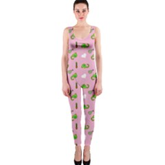 Green Elephant Pattern Pink One Piece Catsuit by snowwhitegirl