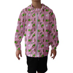 Green Elephant Pattern Pink Kids  Hooded Windbreaker by snowwhitegirl