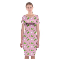 Green Elephant Pattern Pink Classic Short Sleeve Midi Dress by snowwhitegirl