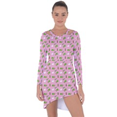 Green Elephant Pattern Pink Asymmetric Cut-out Shift Dress by snowwhitegirl