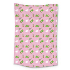 Green Elephant Pattern Pink Large Tapestry by snowwhitegirl