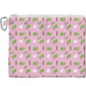 Green Elephant Pattern Pink Canvas Cosmetic Bag (XXXL) View1