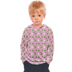 Green Elephant Pattern Pink Kids  Overhead Hoodie