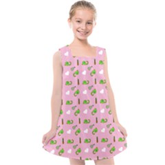 Green Elephant Pattern Pink Kids  Cross Back Dress by snowwhitegirl