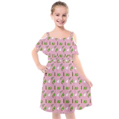 Green Elephant Pattern Pink Kids  Cut Out Shoulders Chiffon Dress by snowwhitegirl