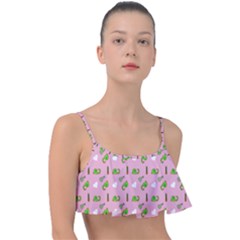 Green Elephant Pattern Pink Frill Bikini Top by snowwhitegirl