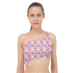 Green Elephant Pattern Pink Spliced Up Bikini Top  by snowwhitegirl