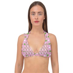 Green Elephant Pattern Pink Double Strap Halter Bikini Top by snowwhitegirl