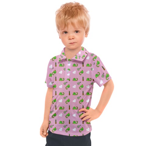 Green Elephant Pattern Pink Kids  Polo Tee by snowwhitegirl