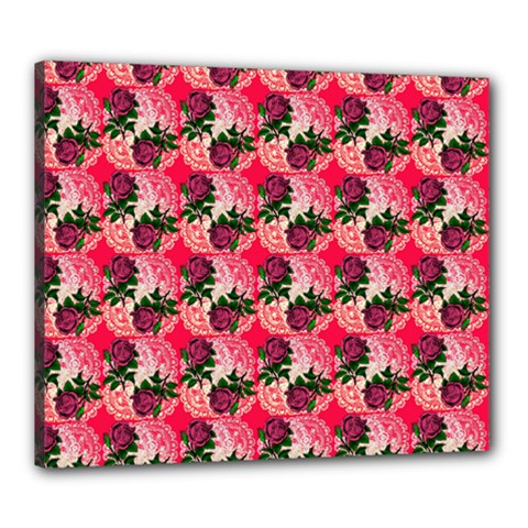 Doily Rose Pattern Watermelon Pink Canvas 24  X 20  (stretched) by snowwhitegirl