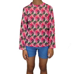 Doily Rose Pattern Watermelon Pink Kids  Long Sleeve Swimwear by snowwhitegirl