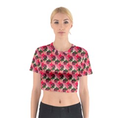 Doily Rose Pattern Watermelon Pink Cotton Crop Top by snowwhitegirl