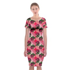 Doily Rose Pattern Watermelon Pink Classic Short Sleeve Midi Dress by snowwhitegirl