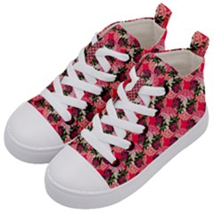 Doily Rose Pattern Watermelon Pink Kids  Mid-top Canvas Sneakers by snowwhitegirl