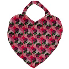 Doily Rose Pattern Watermelon Pink Giant Heart Shaped Tote by snowwhitegirl