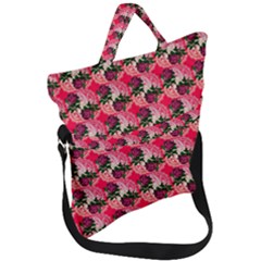 Doily Rose Pattern Watermelon Pink Fold Over Handle Tote Bag by snowwhitegirl