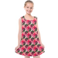 Doily Rose Pattern Watermelon Pink Kids  Cross Back Dress by snowwhitegirl