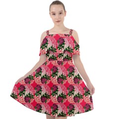 Doily Rose Pattern Watermelon Pink Cut Out Shoulders Chiffon Dress by snowwhitegirl