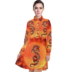 Wonderful Chinese Dragon Long Sleeve Chiffon Shirt Dress by FantasyWorld7