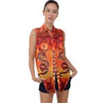 Wonderful Chinese Dragon Sleeveless Chiffon Button Shirt