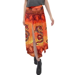 Wonderful Chinese Dragon Velour Split Maxi Skirt by FantasyWorld7