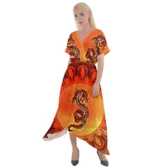 Wonderful Chinese Dragon Cross Front Sharkbite Hem Maxi Dress by FantasyWorld7