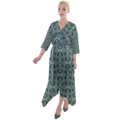 Pattern1 Quarter Sleeve Wrap Front Maxi Dress by Sobalvarro