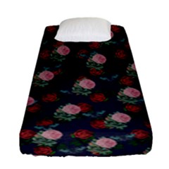 Dark Floral Butterfly Blue Fitted Sheet (single Size) by snowwhitegirl