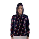 Dark Floral Butterfly Blue Women s Hooded Windbreaker View1