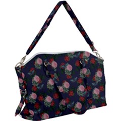 Dark Floral Butterfly Blue Canvas Crossbody Bag by snowwhitegirl