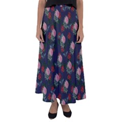 Dark Floral Butterfly Blue Flared Maxi Skirt by snowwhitegirl