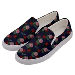 Dark Floral Butterfly Blue Men s Canvas Slip Ons by snowwhitegirl