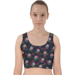 Dark Floral Butterfly Blue Velvet Racer Back Crop Top by snowwhitegirl