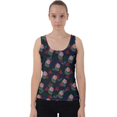 Dark Floral Butterfly Blue Velvet Tank Top by snowwhitegirl