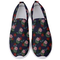 Dark Floral Butterfly Blue Men s Slip On Sneakers by snowwhitegirl