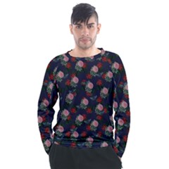 Dark Floral Butterfly Blue Men s Long Sleeve Raglan Tee