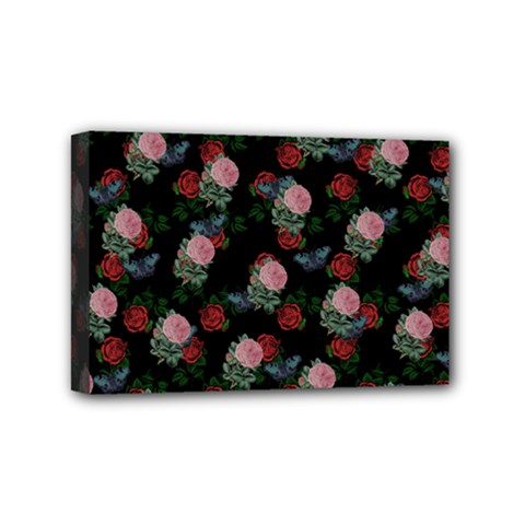 Dark Floral Butterfly Black Mini Canvas 6  X 4  (stretched) by snowwhitegirl