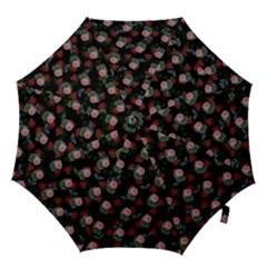 Dark Floral Butterfly Black Hook Handle Umbrellas (medium) by snowwhitegirl