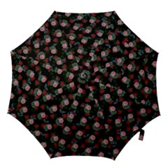 Dark Floral Butterfly Black Hook Handle Umbrellas (small) by snowwhitegirl