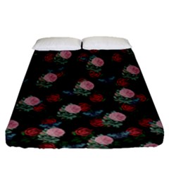 Dark Floral Butterfly Black Fitted Sheet (queen Size) by snowwhitegirl