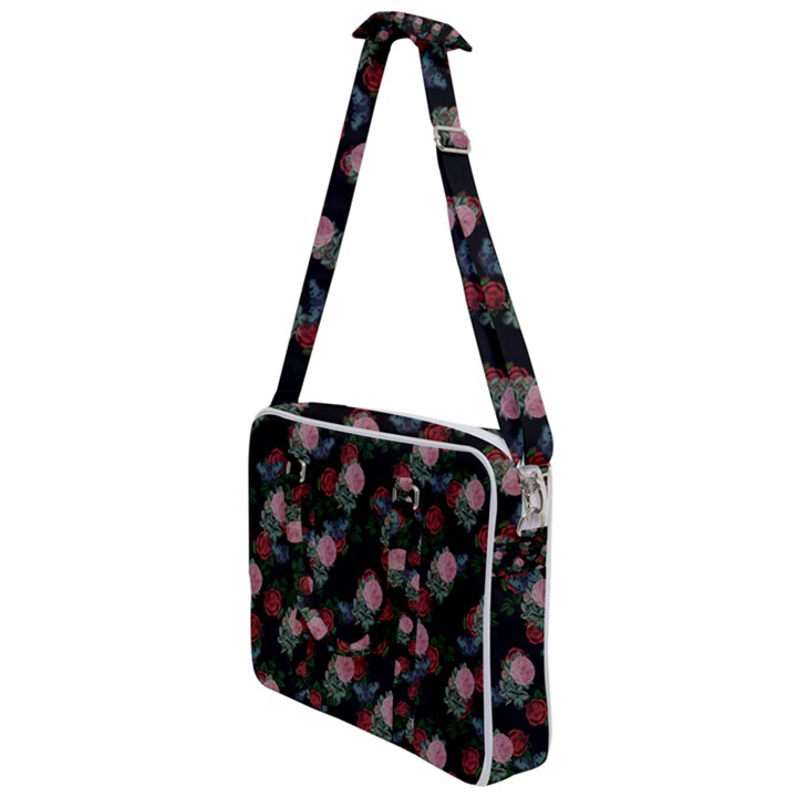 Dark Floral Butterfly Black Cross Body Office Bag