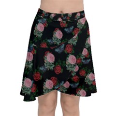 Dark Floral Butterfly Black Chiffon Wrap Front Skirt by snowwhitegirl