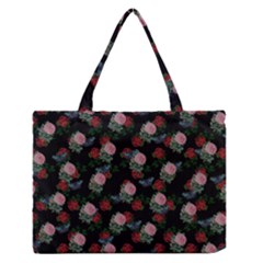 Dark Floral Butterfly Black Zipper Medium Tote Bag by snowwhitegirl