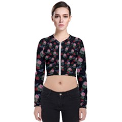 Dark Floral Butterfly Black Long Sleeve Zip Up Bomber Jacket by snowwhitegirl