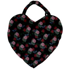 Dark Floral Butterfly Black Giant Heart Shaped Tote by snowwhitegirl