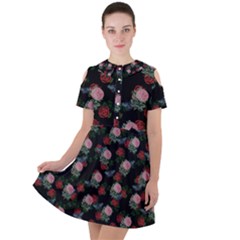 Dark Floral Butterfly Black Short Sleeve Shoulder Cut Out Dress  by snowwhitegirl