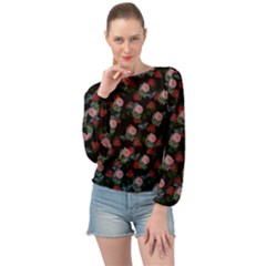 Dark Floral Butterfly Black Banded Bottom Chiffon Top by snowwhitegirl