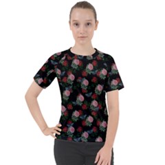 Dark Floral Butterfly Black Women s Sport Raglan Tee