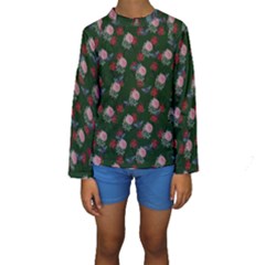 Dark Floral Butterfly Green Kids  Long Sleeve Swimwear by snowwhitegirl